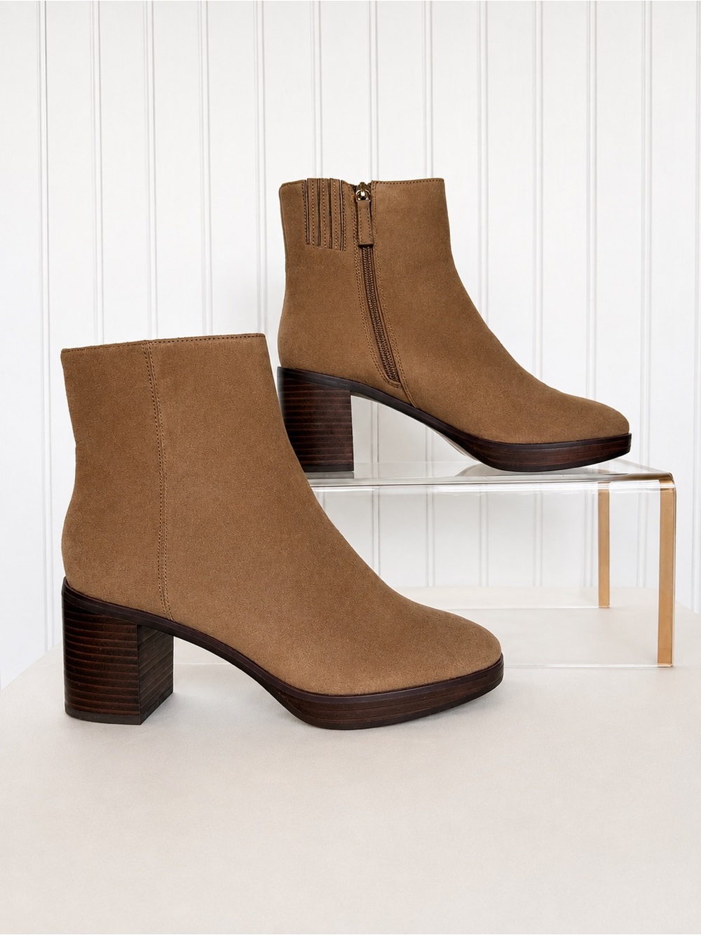 J.Crew Tan Suede-Look Block Heel Ankle Boots Size 7.5